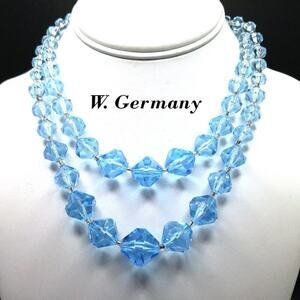 Vintage W Germany Blue Lucite Necklace 2 Strand Faceted Beads 1950s